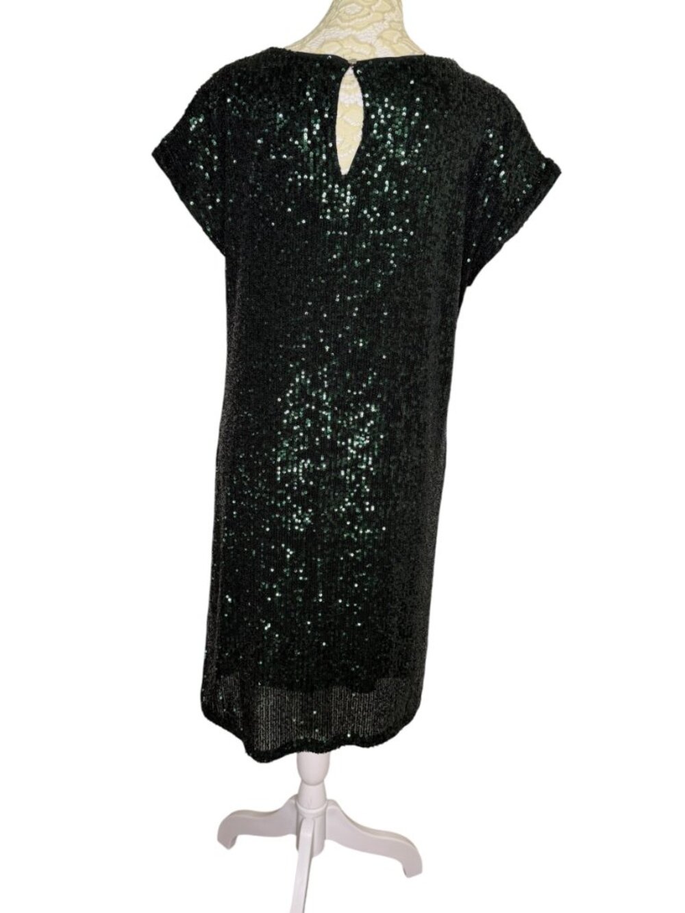 Cable & Gauge Mini Dress Shift Sequin Emerald Green S - Picture 4 of 7